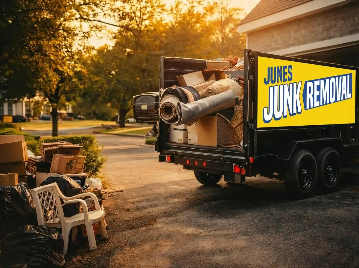 Junes Junk Removal crew hauling junk in New Bedford, MA