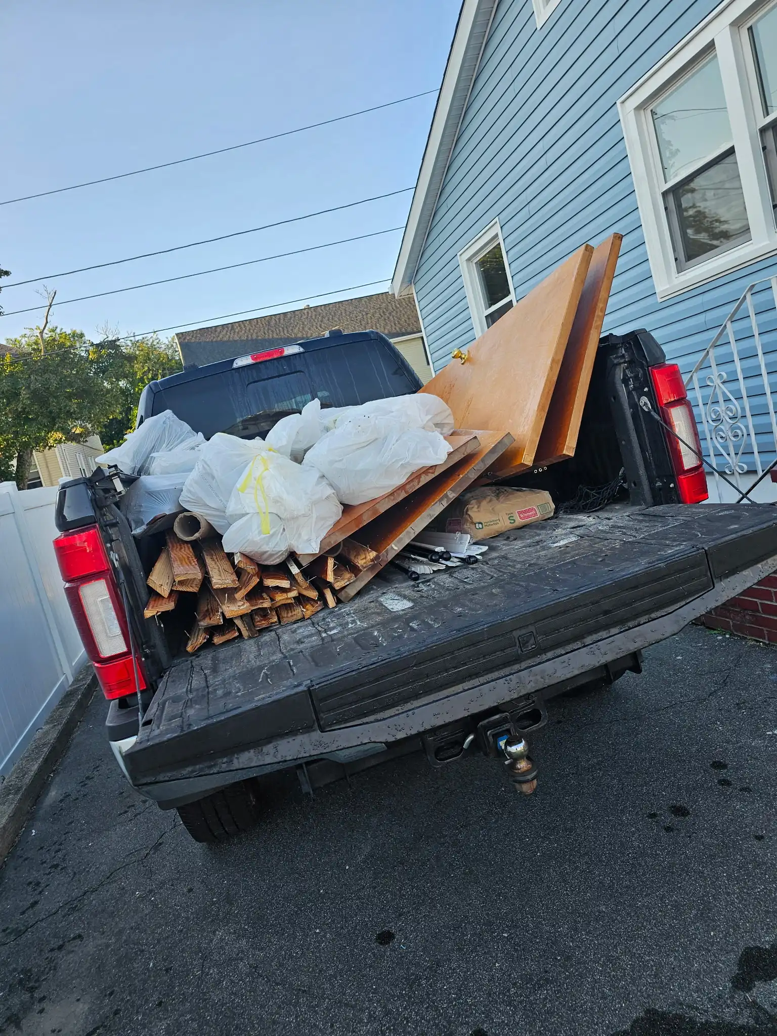 Lumber and wood scraps from a construction project in New Bedford MA